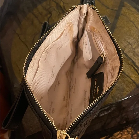 Juicy Couture Black Embossed Wristlet/Clutch with Heart Charm - Picture 3 of 5